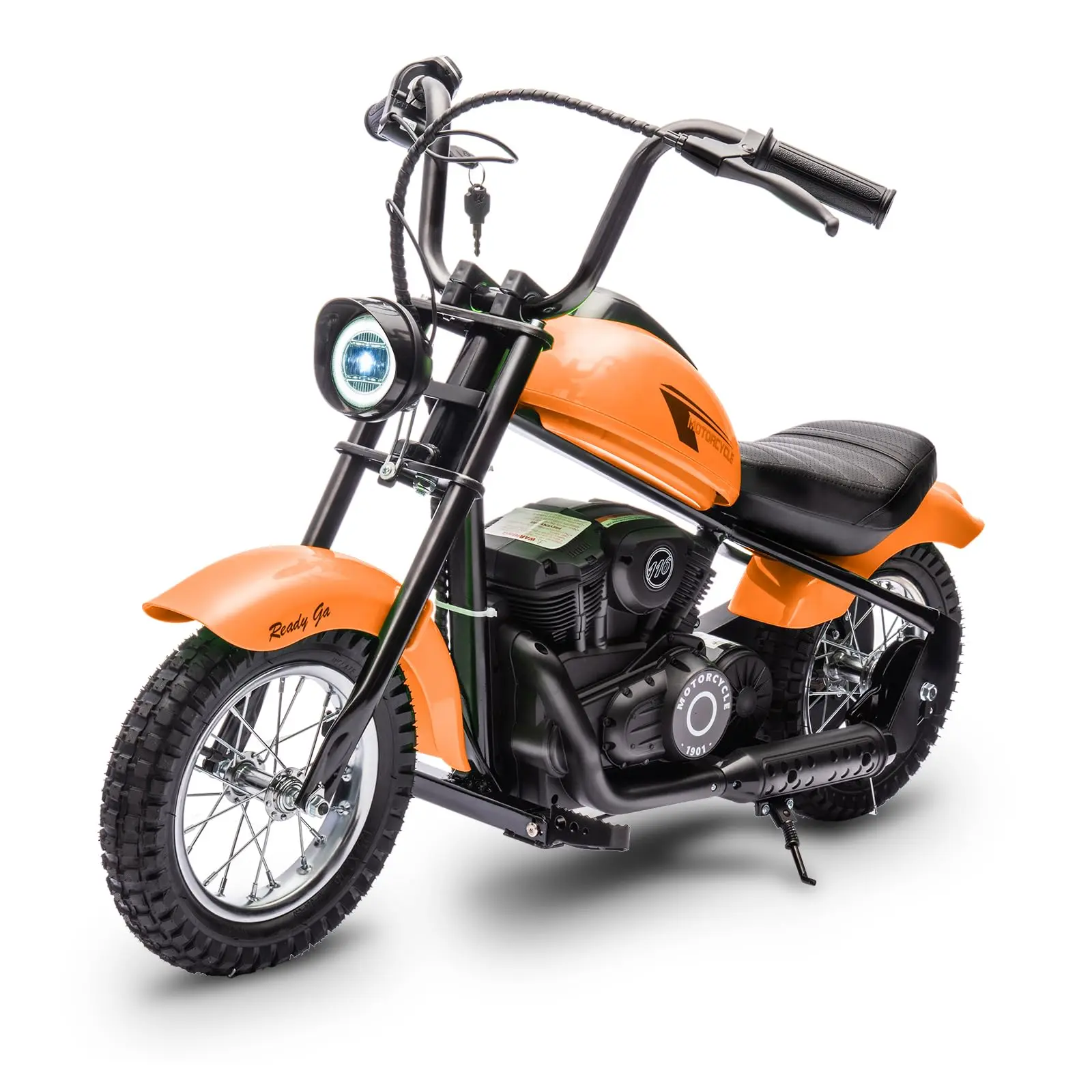 Garvee 24V Electric Dirt Bike For Kids With 250W Motor 12 Inch Fat Tires 2 Speed Modes Up To 14 MPH 60 Minute Runtime LED Light Leather Seat 150 Lb Max Load Orange Off Road Motorbike For Teens