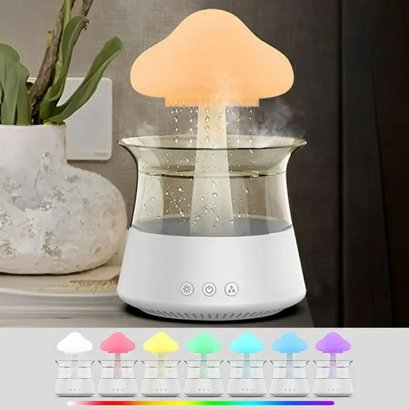 Cloud Rain Humidifier, Water Drop Humidifier, Falls Light, Mushroom Sound, Noise, 7 Colors, Bedroom, Office, Desk Air Humidifier, USB Powered Humidifier