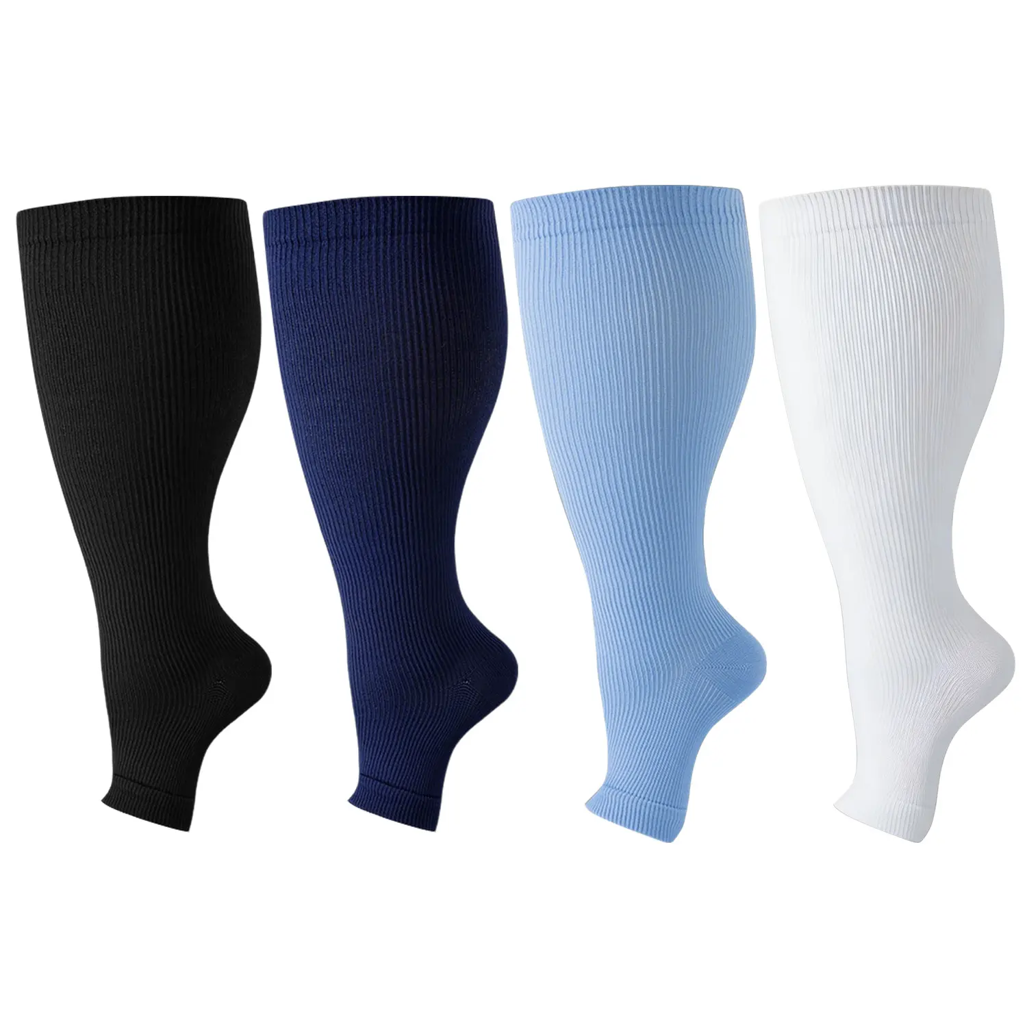 2Pairs Plus Size Toeless Compression Socks,Graduated Compression,Moisture-Wicking Fabric,Relieve Fatigue,Improve Circulation,Wide Calf,Non-Slip Top,for All-Day Wear,Sports,Training