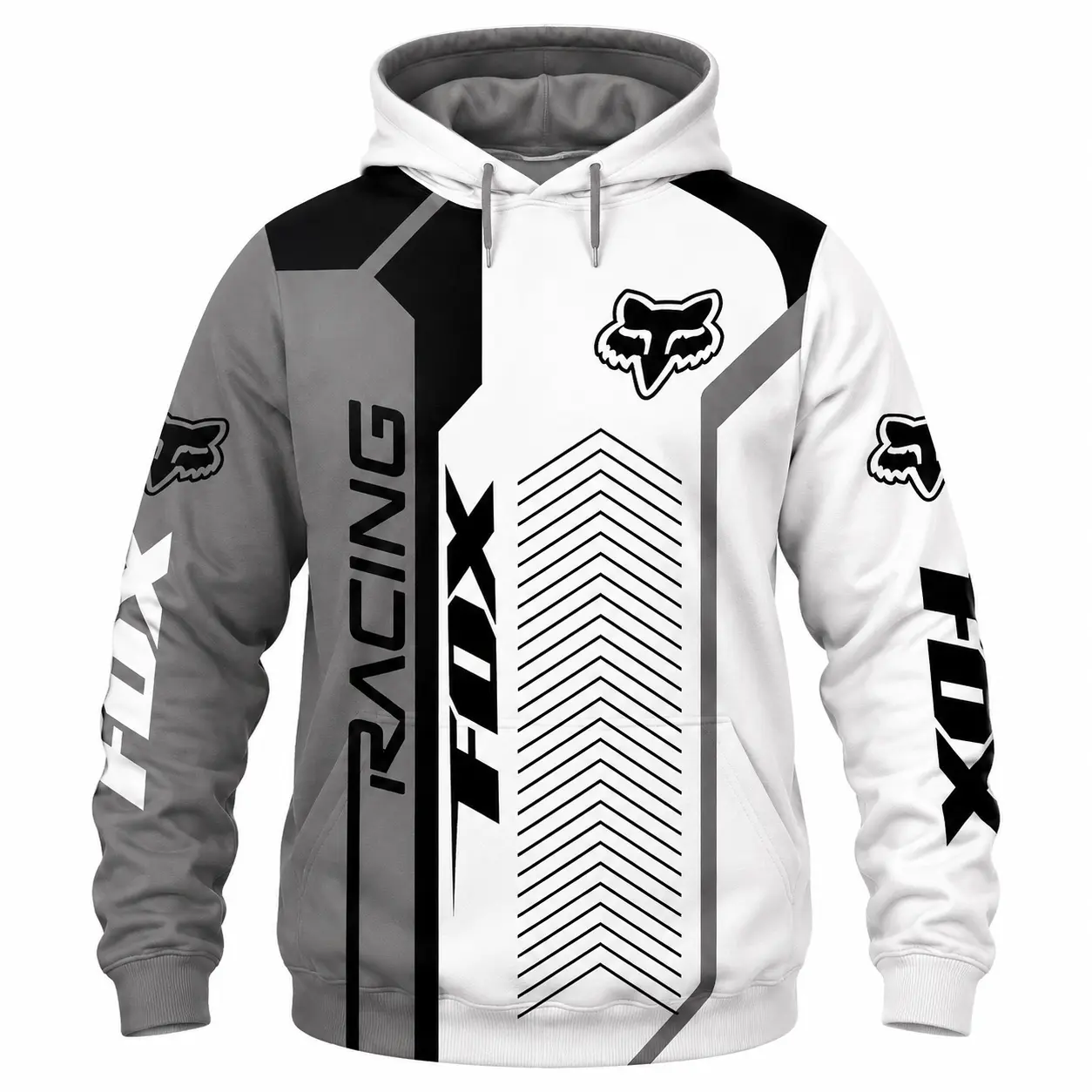 Racing Graphic Hoodie, Black & White Motorsport Pullover Hoodie, Unisex Streetwear Sweatshirt, Motorcycle & Racing Style Hoodie