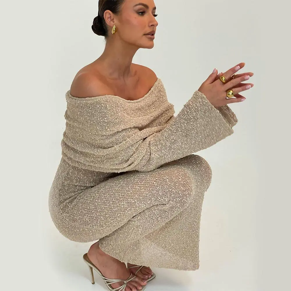 Women's New 1-Shoulder Knitted Long-Sleeved Casual Dress, Sexy Beach Holiday Wear