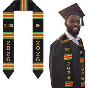 Graduation Stole Kente Stole Black Authentic African Art 62" x 4.5" for Adult College Unisex Grads Celebrate