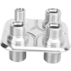 Car 4‑Port Air Conditioning Heater Bulkhead Hose Fitting Universal Modification (Silver)