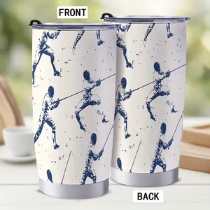20oz Insulated Stainless Steel Tumbler with Straw & Lid - Fencing Design (Epee/Foil/Sabre) for Athletes, Double Wall Vacuum Cup, 304 Steel, Gift for Fencers, Gym, Travel
