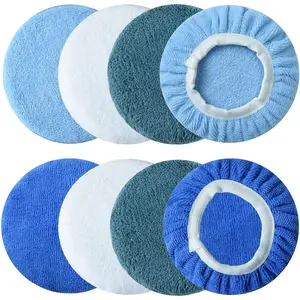 8 count 5-6 inch Buffing Pads Orbital Polishing Pad 4 Colors 5'' to 6'' Microfiber Coral Fleece Bonnet  Buffer Polisher Waxing Covers for Automobile Glass Cleaning and Polish