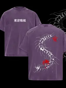 Vintage Washed Tokyo Ghoul T-Shirt | Centipede & Red Spider Lily Graphic Tee | Japanese Kanji  Print | Anime Streetwear for Fans | Cotton Short Sleeve Top | Edgy Gothic Aesthetic for Men & Women | Perfect for Manga Lovers & Casual Wear