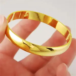 Women's Hand Bracelet Dubai Gold Color 6/8/10 mm Smooth Round Circle Cuff Bangles Pulsera High Quality Jewelry Accessories