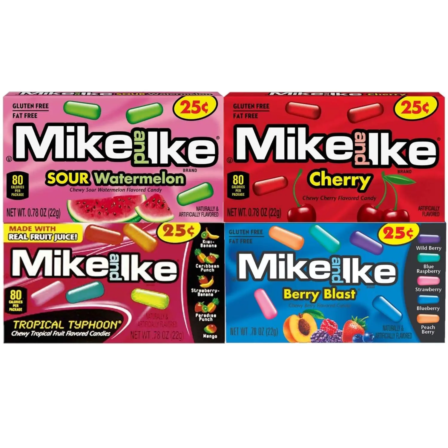Fruity Chewable Candies Variety Box - Snack with Berry Blast, Tropical, Watermelon, Cherry, Paradise Punch, Strawberry Banana Flavors - 0.78 oz Bags (Pack of 24) - Sweet On-the-Go Snack for All Ages, Cupboard Storage