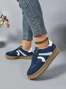 Women's Fashionable Lace Up Low Top Sneakers, Casual Comfortable Sports Shoes for Daily Wear, Female All-match Round Toe Shoes for Daily Wear, Closed