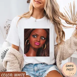 Funny Creepy Doll Face Meme Expression Hilarious Sarcastic T-Shirt