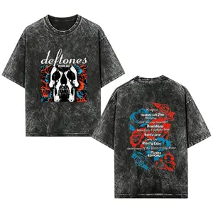 [EOVCAU][Collection]Vintage Washed Heavy Metal Band Graphic T-Shirt,Retro 90s Rock Aesthetic Tee,Alternative Metal Skull Graphic Tee,Grunge Streetwear,Oversized Cotton Crewneck Music Lover Casual Top for Men & Women，Y2K Goth Style Deftones Fan Shirt