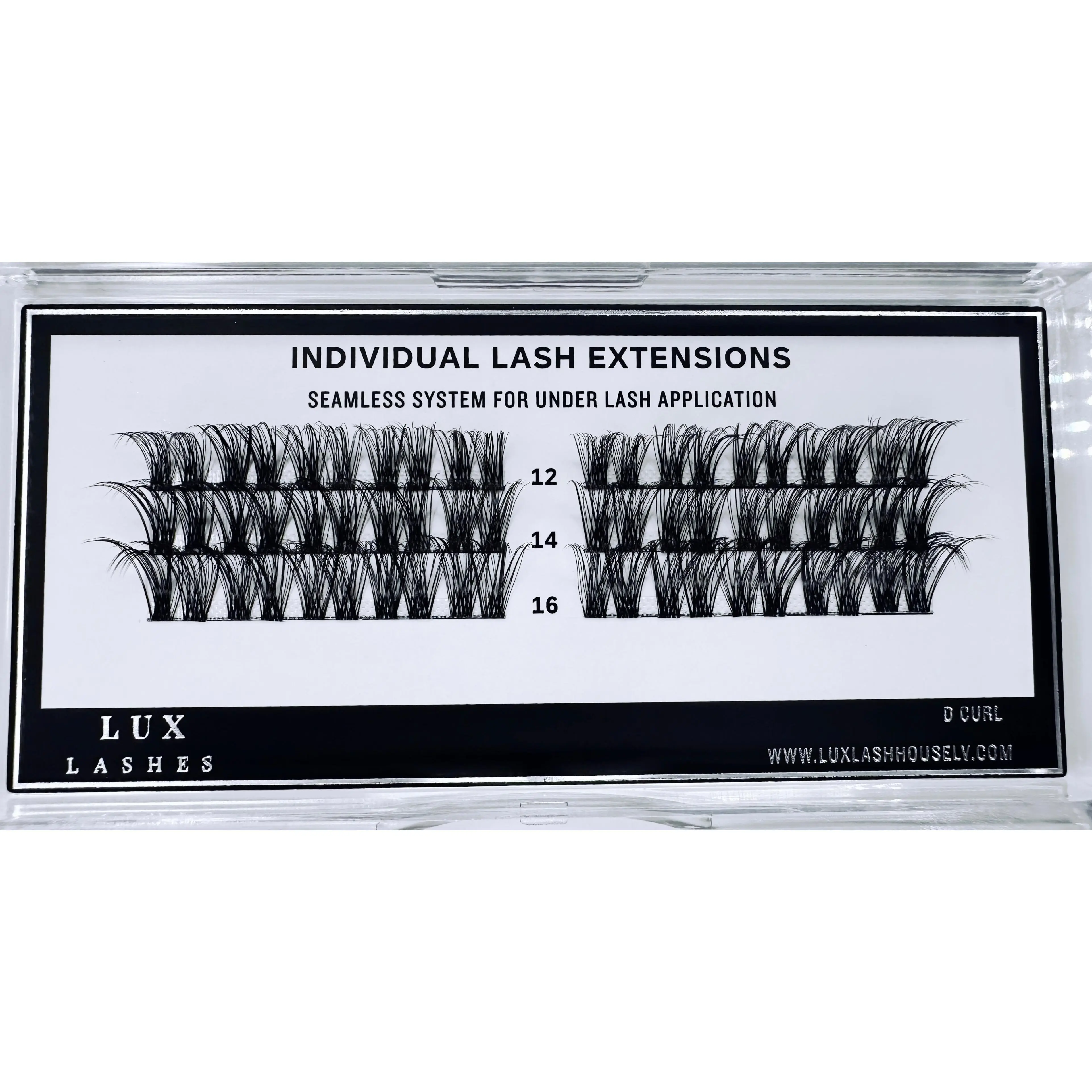 LUX Eyelashes No Filter 12 14 16mm Seamless System for Under Lash Application Mixed Cluster Lengths Pre Cut for Effortless Application