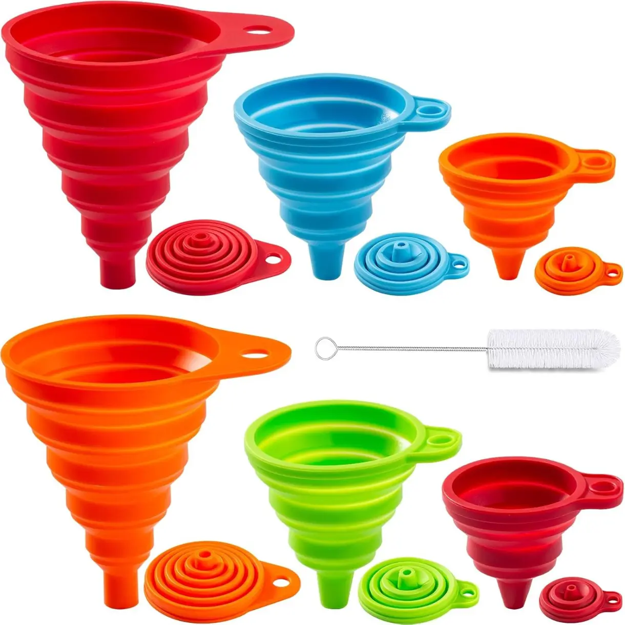 Kitchen Funnel Set 6 Pack - Food Grade Silicone Collapsible Funnel, Funnels for Kitchen Use Filling Bottles, Daily Cooking, and Water or Powder Transfer. (Multicolor)