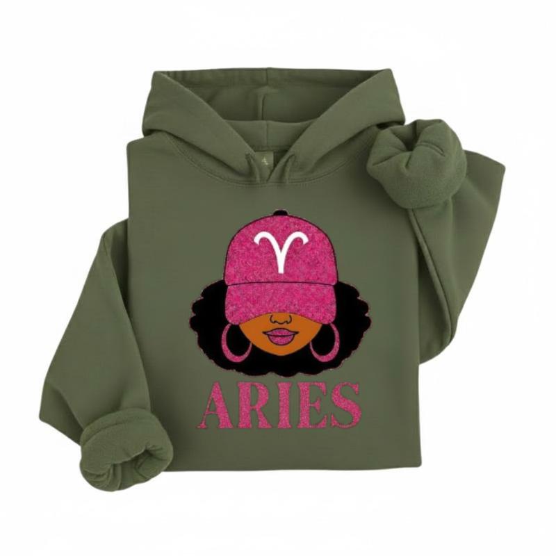 [Full 12 Zodiac] Zodiac Vibes Hoodie – Afro Woman Astrology Sign Pullover with Sparkly Hat Graphic, Unisex Horoscope Crewneck Gift for Aries, Virgo & Zodiac Lovers, Trendy Aesthetic Sweater