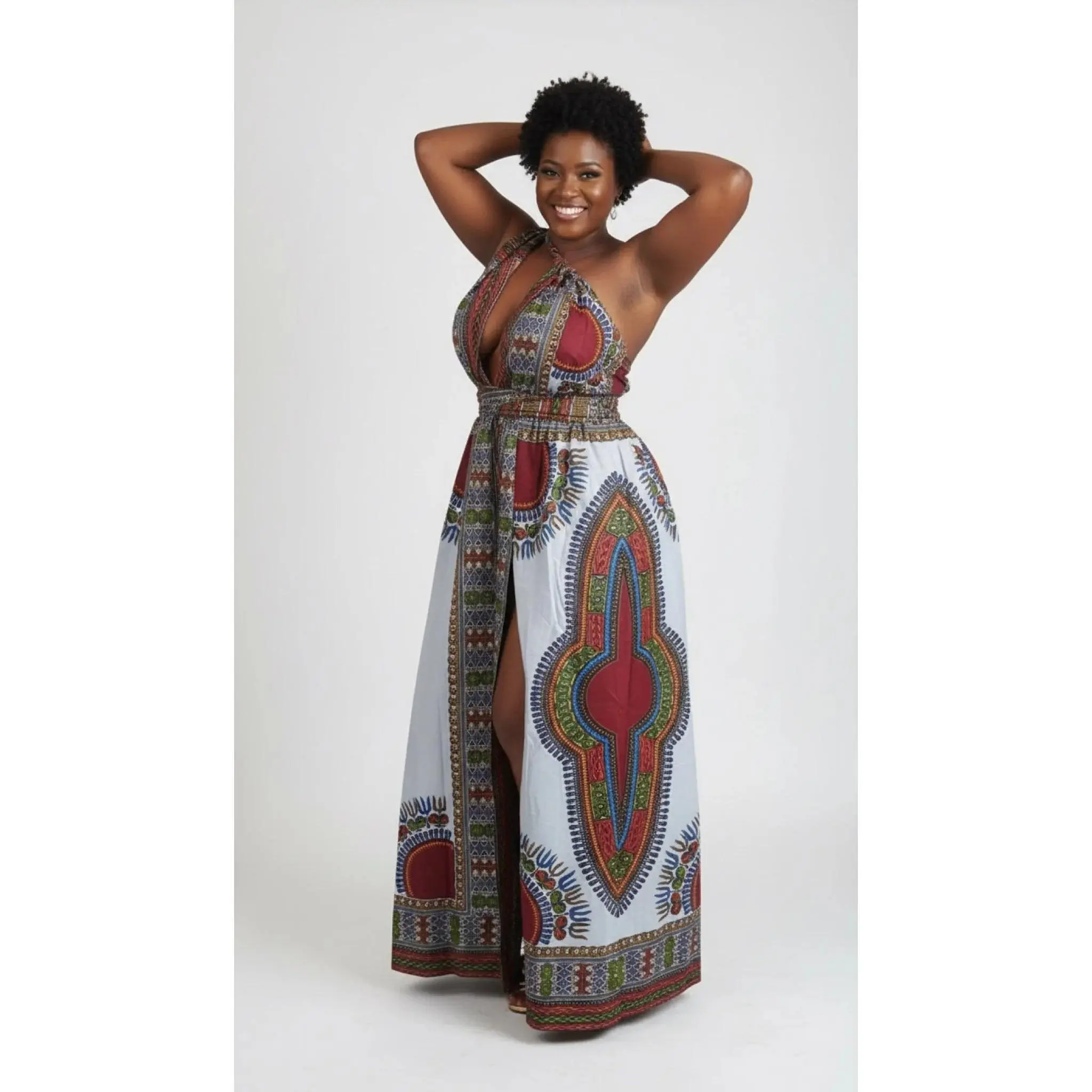 Royal Dashiki Wrap Gown - Women’s African-Inspired Outfit (US Women’s Size Large)