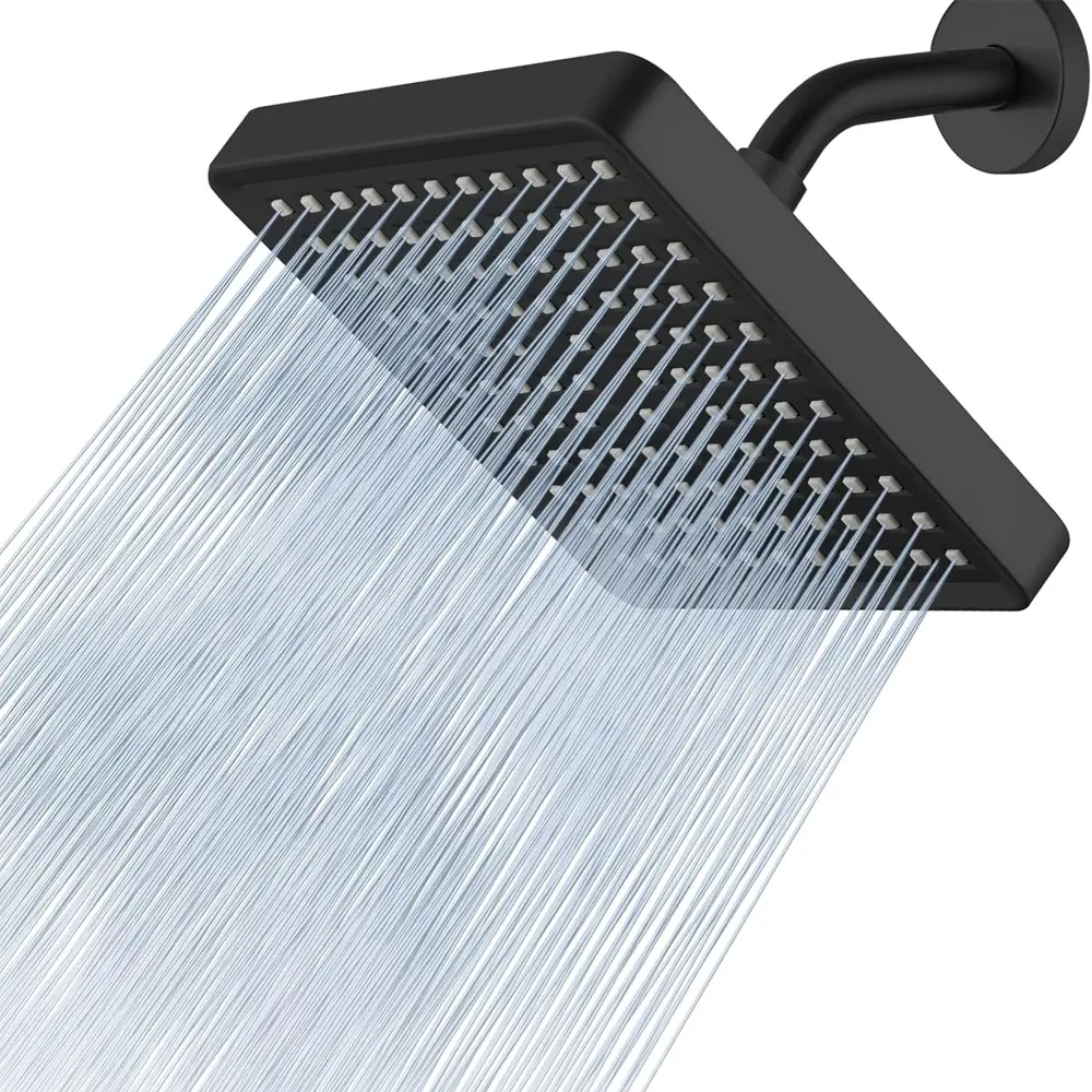 Luxury High Pressure Rain Shower Head, Silver Color & Finish, Adjustable Design, Pressure Showerhead, 6 Inch Square High Flow for Bathroom Use, Rainfall Shower Head