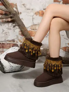 Women's autumn and winter fashion plush short boots; thick-soled high water platform waterproof upper leisure outdoor boots; lightweight comfortable soft sole anti-skid-resistant high-throughput commuting warm women's boots; Elegant Boots