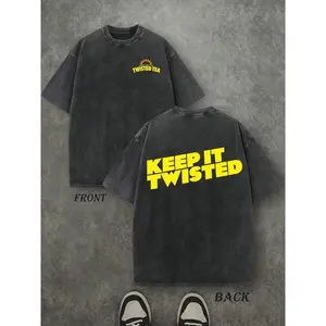 [Winter Outfits]Retro Washed T-Shirt Double Sided Printed 230 Pure Cotton TWISTED TEAS KEEP IT TWISTED Letter Patterns Men's Casual Comfortable y2k Vintage Streetwear Christmas Thanksgiving Gift Cyber Monday Menswear Distressed Tropical Crewneck