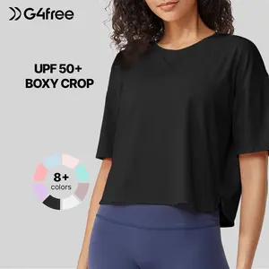 G4Free Lightbreeze UPF 50+ Workout Tops for Women - Boxy Crop T-Shirts Short Sleeve Basic Tees Loose Quick Dry Running Casual