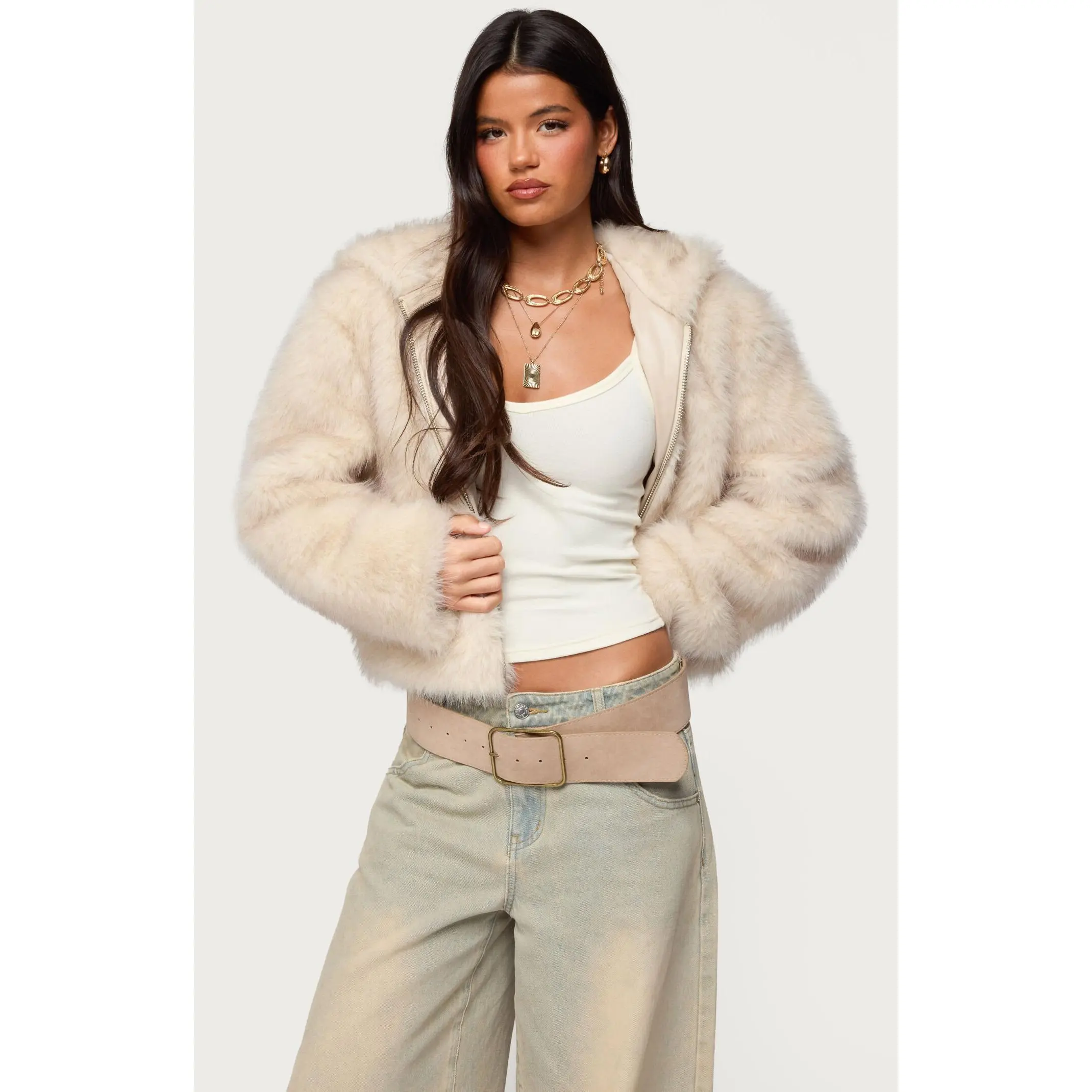 Edikted Women's Beyonca Hooded Faux Fur Jacket