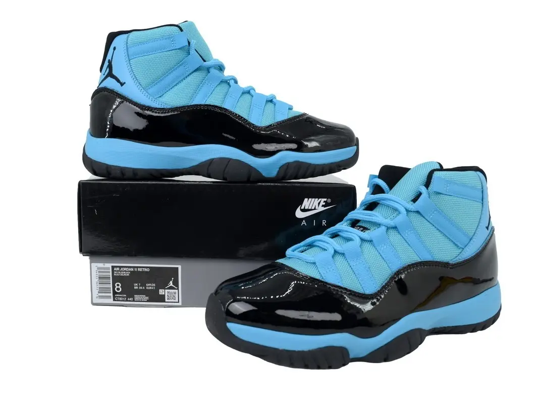 Men’s Refreshing Sky Blue Breathable Mesh Upper & Gloss Black Patent Leather High Top Sneakers Wear Resistant Light Blue Edge Rubber Traction Outsole For Basketball & Daily Street Matching Outfits