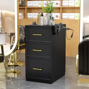 OmySalon Salon Stations for Hair Stylist, Double-Sided Barber Station with 6 Drawers & 2 Dryer Holders, Modern Hair Styling Cabinet for Beauty Salon Barbershop