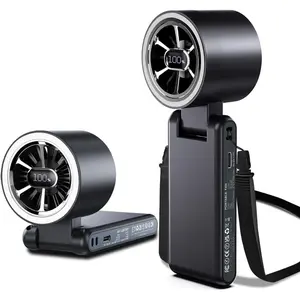 4-in-1 Rechargeable Strong Wind Fan with Ambient Light, 5000mAh Up to 22H Runtime, Handheld Neck Waist Clip Desktop Fan Black