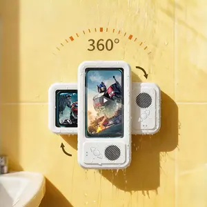 Waterproof Bluetooth shower speaker with 360° rotatable phone holder wall and mirror mountable bathroom speaker case IPX4 waterproof anti-fog touch screen compatible with iPhone and Galaxy Ideal gift for boyfriend and girlfriend, suitable for birthdays