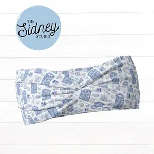 The Sidney Studio Bookish Chinoiserie Wide Twist Headband for Nurses Teachers and Moms Buttery Soft Ultra Stretchy Jersey Knit One Size Fits Most