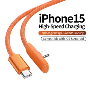 Compatible with iPhone 15; 90° right-angle charging cable; 45W fast charging; zinc alloy braided Type‑C connector cable; compatible with iPhone 15 Pro Max, iPhone 15 Pro, and Samsung devices; suitable for gaming, work, and in-car use.