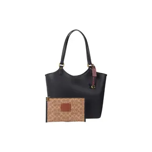 Coach Day 32 Large Leather Tote Bag with Detachable Pouch for Women in Black Office Work Bag Leatherwear Bags