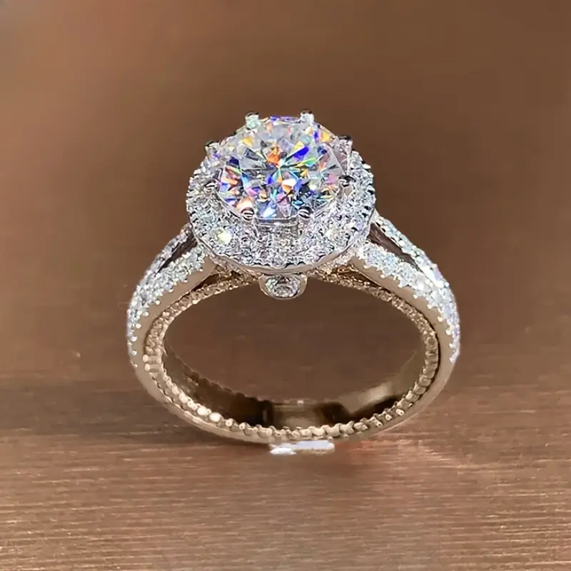 Women's Elegant 2-Carat Artificial Zircon Solitaire Engagement Ring, 5-Layer Electroplating, Bridal Ring, Perfect for Engagement/Anniversary Gifting, Size Options Available, Bridal Rings, Solitaire Engagement Rings