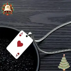 European and American Fashion Cold Style Spade A Red Peach A Poker Pendant Popular Versatile Necklace, Suitable for Daily Wear Jewelry, Holiday Gifts for Friends and Family