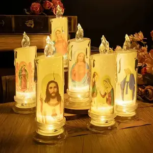 Sacred Tears Candle, Paraffin-Like, Jesus Pattern Devotional Prayer, LED Flameless, 4pcs, Holy Land Religious Gifts, Home Altar Decor