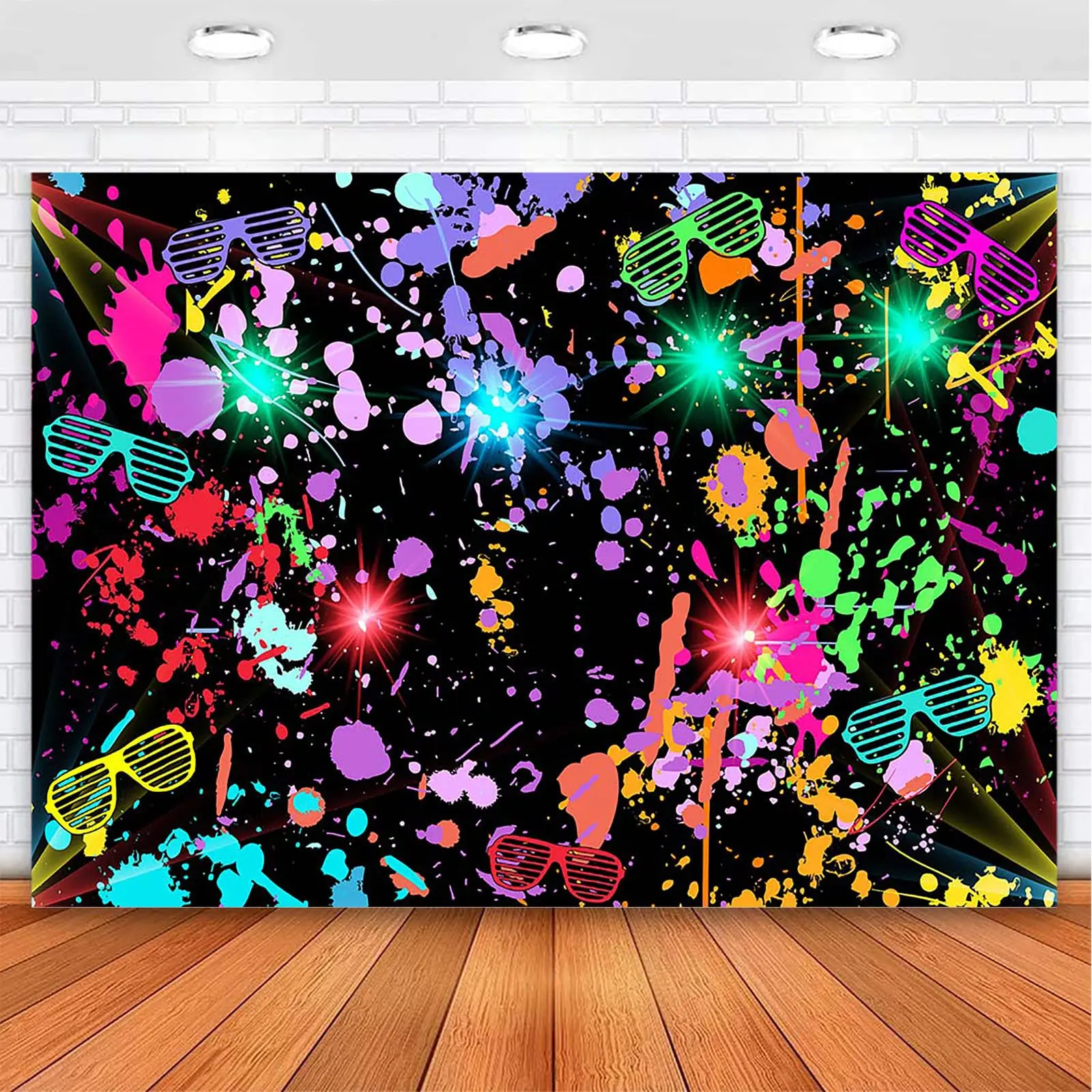 Neon Glow In The Dark Backdrop Paint Splatter Graffiti Party 80s 90s Themed Birthday Background Colorful Backdrops Photo Studio Props 7x5 Ft