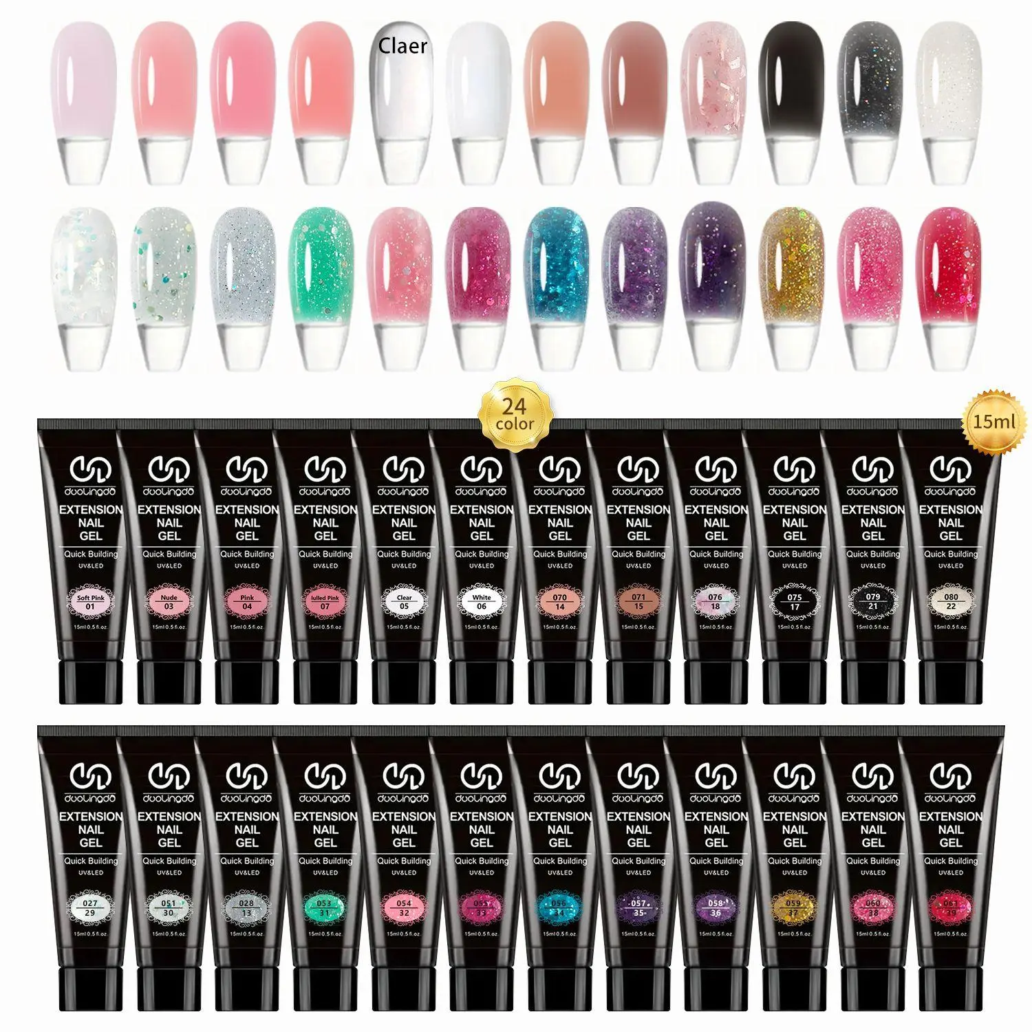 Poly Nail Extension Gel Kit, 24pcs/set Soak off LED Lamp Cured Poly Nail Gel, Polygel Nail Kits, Polygel Nails, Gel Acrylic Nails, Nail Art & Polish for Beginner Starter DIY At Home Nail Products