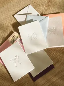Set of 3 Luxe Bow Letterpress Cards – Elegant Ribbon Designs with Soft Envelopes