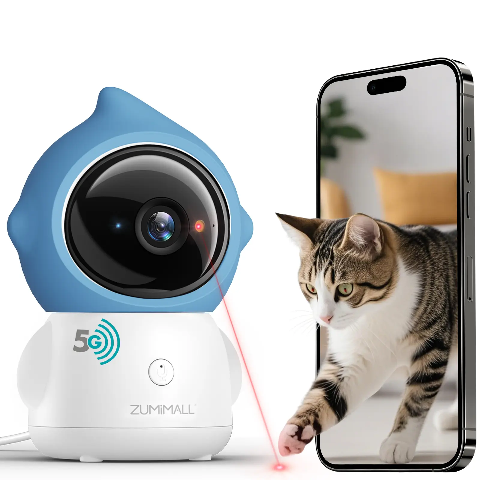 ZUMIMALL Pet Camera Indoor, 5G/2.4G WiFi Camera for Dog/Cat with Laser Toy, 3MP Pet Security Cameras with Phone App, 2-Way Talk, Auto Tracking, Pet/PIR/AI Detection, Privacy Protect, Alexa/ONVIF/Cloud