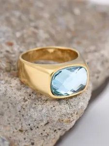 Luxury Men's Statement Ring – 18K Gold Plated Stainless Steel with Natural Aquamarine Agate, Tarnish-Free & Durable