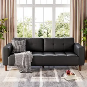 Garvee 3-Seater Sofa Couch, 83" Wide Faux Leather Sofa Couch with Spring Cushion, Modern Sofa with Deep Seats and 2 Removable Back Cushions, for Living Room, Bedroom, Apartment, Office, Black