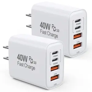 40W  17 16e 15 Charger Block  ,2Pack USB C Wall Charger,4-Port  USB Wall Adapter PD + QC Multiport Block Cube for  17 Air/17 Pro/Pro Max/16/16 Pro/15/14/13/12/11/Pro Max/XS