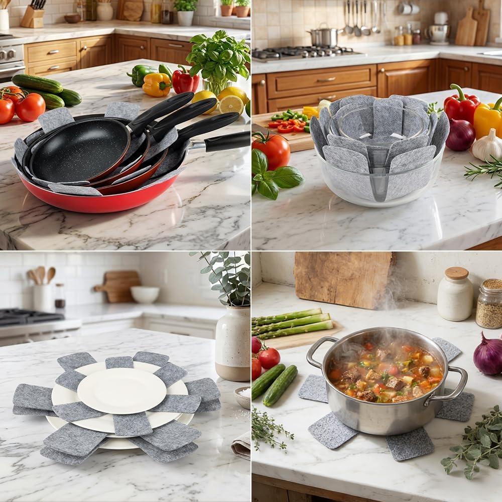 Pot and Pan Protectors, Set of 12 and 3 Different Size, Cookware Dividers Pads/Stacking Pan Protectors/Pot Separators Pads for Protecting and Separating Pots Pans