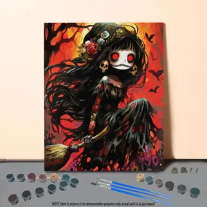 DIY Painting by Numbers Kit, 1 Set Halloween Themed Skull Teenager Pattern DIY Painting by Numbers Kit, DIY Wall Art Painting for Home Decor