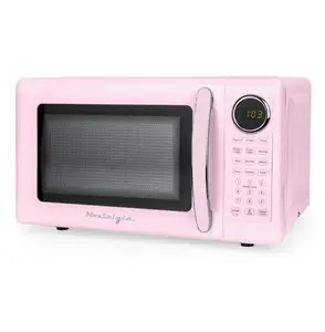 0.7 cu ft Retro Microwave Oven, 700W Countertop Microwave Oven with 8 Auto Cook Programs, Pink