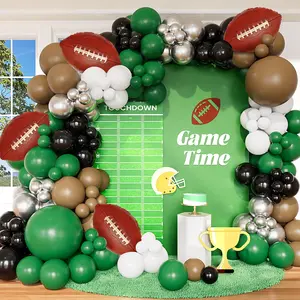 Football Balloon Arch Kit 141 PCS Green Black Brown Balloons with Football Foil Party Decor Set