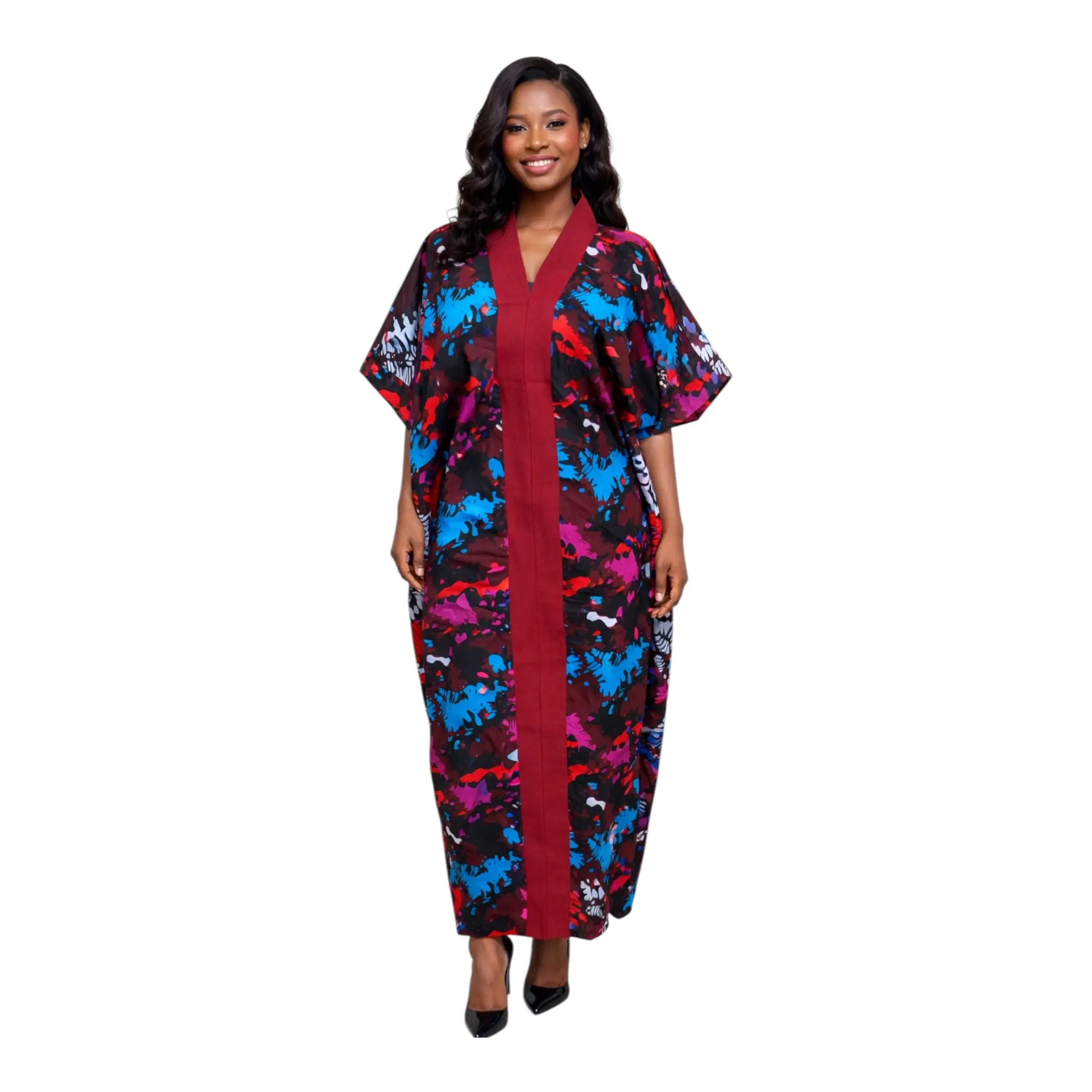 Turquoise Blue, Burgundy and Black Print