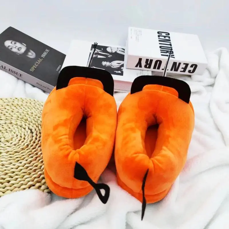 Anime Chainsaw Man Pochita Plush Slipper Pochita Women Chainsawman Shoes Adult Orange Dog Stuffed Soft Slipper for Xmas Gift