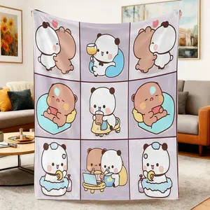 Cute Cartoon Bubu And Dudu Blanket,Funny Kawaii Couple Flannel Throw Blanket Cute Panda & Bear Flannel Blanket, Kawaii Cartoon Animal Throw Blanket, Ultra Soft Cozy Fleece Blanket for Couch Bed Sofa, Cute Room Decor Gift for Girls Teens