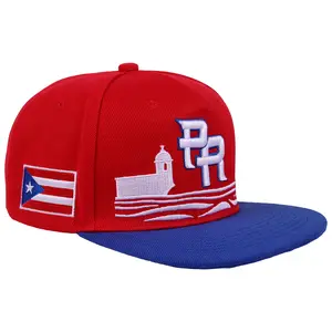 PR Red And Blue Color Blocking Snapback Embroidered Puerto Rico Character Design Adjustable Cap Hip-Hop Sun Protection Hat for Men and Women Casual Personality Outdoor Hat