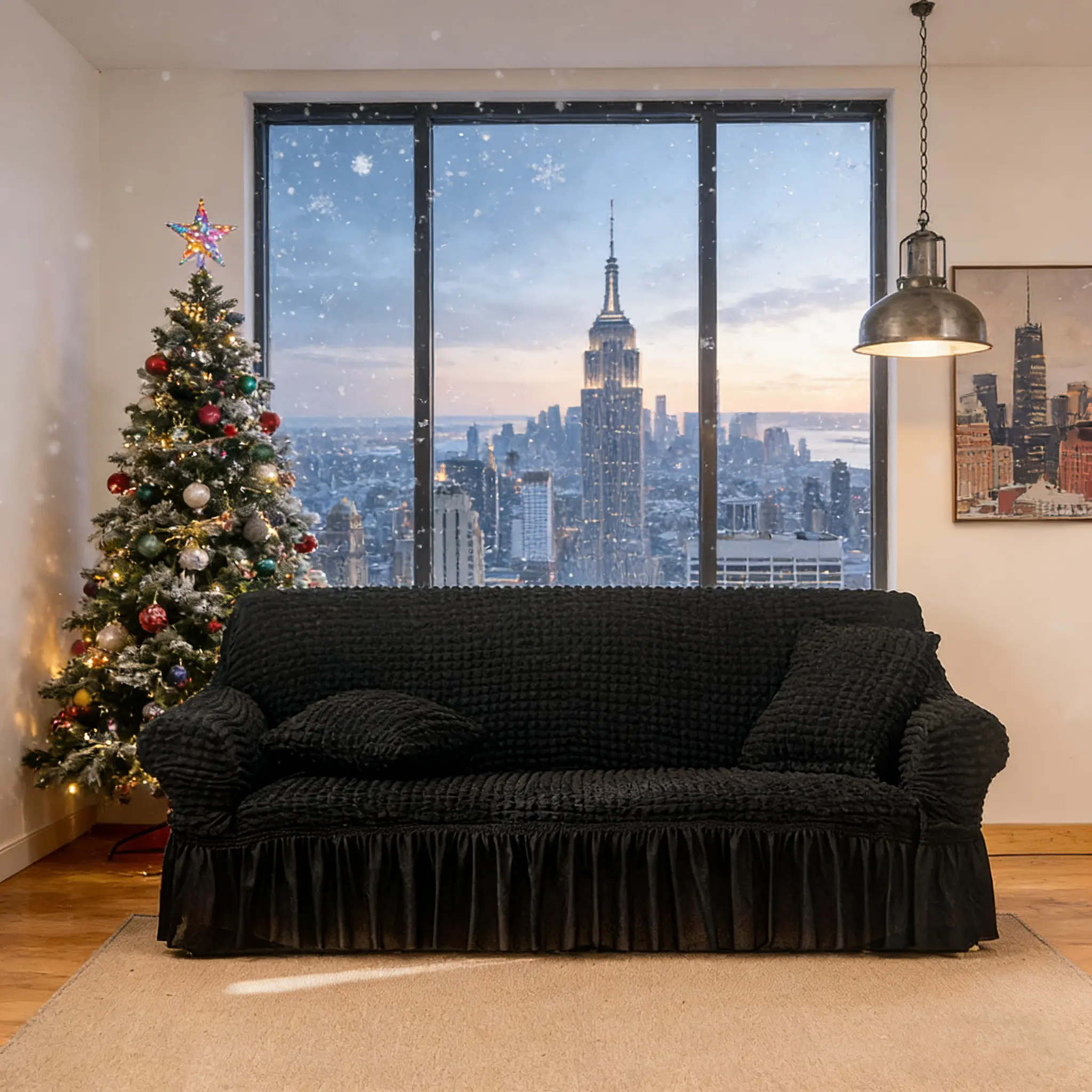Black Elastic Cotton Sofa Cover - 1-4 Seater, Pet-Friendly, Anti-Stain, Wrinkle-Resistant, Durable Universal Couch Cover for Indoor Household Living Room Decor, Soft Sofa Protector, Elastic Sofa Slipcover